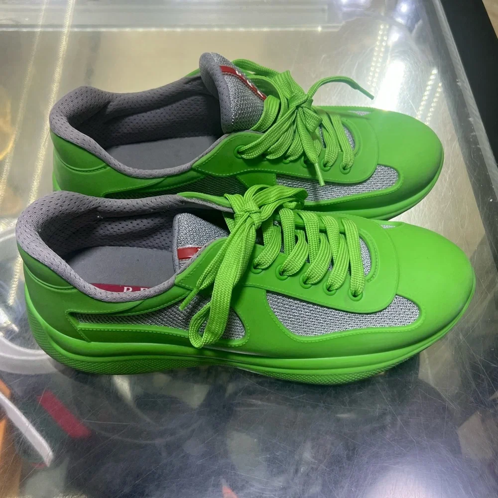 Prada Men’s Neon Green Cups Low-Top Sneakers - Picture 2 of 7